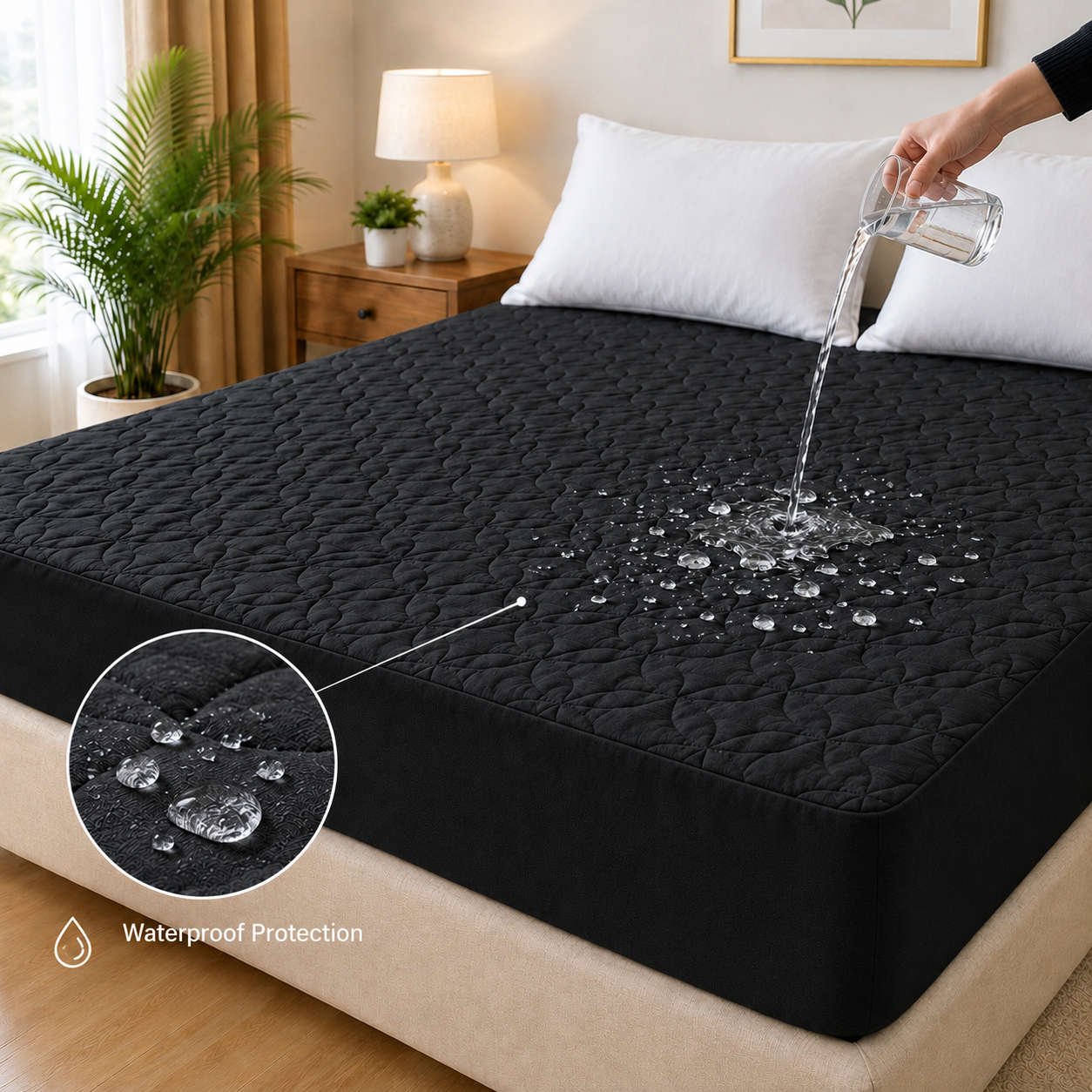 Quilted waterproof Mattress Cover - Black