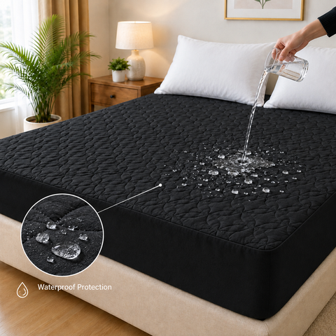 Quilted waterproof Mattress Cover - Black