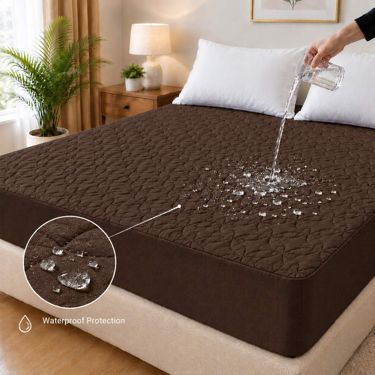 Quilted waterproof Mattress Cover - Brown