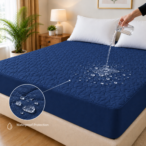 Quilted waterproof Mattress Cover - Navy