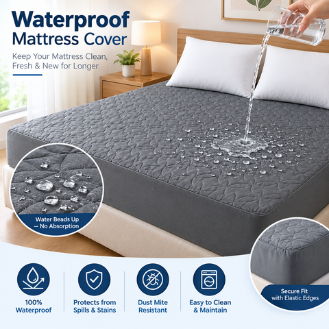Quilted waterproof Mattress Cover - Gray